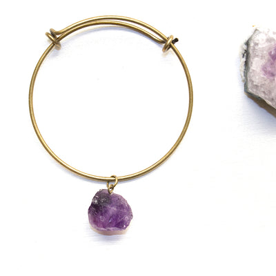 Raw Amethyst Bangle Bracelet - Raw Crystal Jewelry