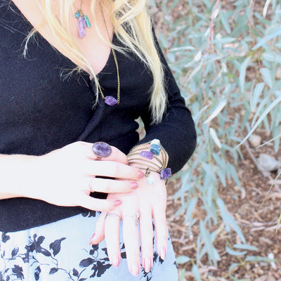 Raw Amethyst Bangle Bracelet - Raw Crystal Jewelry