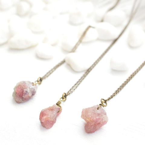 Mini Raw Pink Tourmaline Necklace - Natural Gemstone and Raw Crystal Jewelry