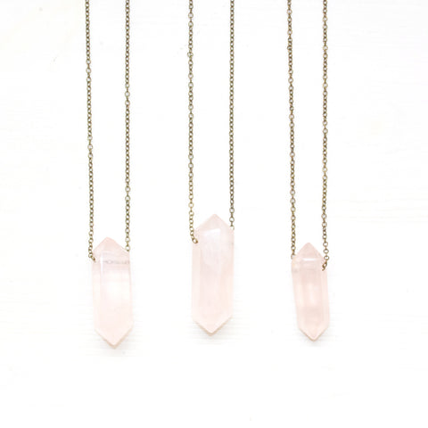 Rose Quartz Double Point Necklace - Natural Gemstone Jewelry