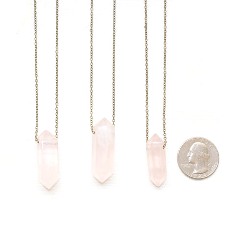 Rose Quartz Double Point Necklace - Natural Gemstone Jewelry
