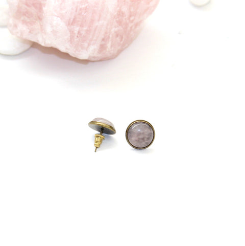 Rose Quartz Post Earrings - Natural Gemstone Jewelry