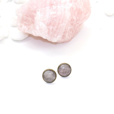 Rose Quartz Post Earrings - Natural Gemstone Jewelry