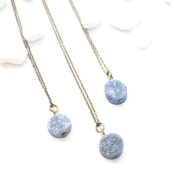 Mini Round Blue Druzy Necklace - Natural Gemstone and Raw Crystal Jewelry