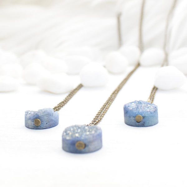 Mini Round Blue Druzy Necklace - Natural Gemstone and Raw Crystal Jewelry