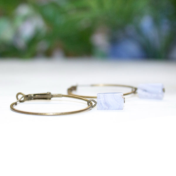 Tiny Blue Lace Hoop Earrings - Coastal Collection