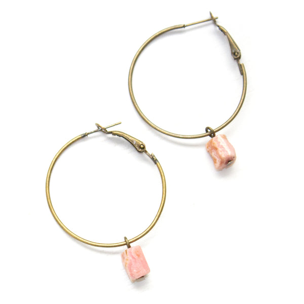 Tiny Raw Rhodochrosite Hoop Earrings - Coastal Collection