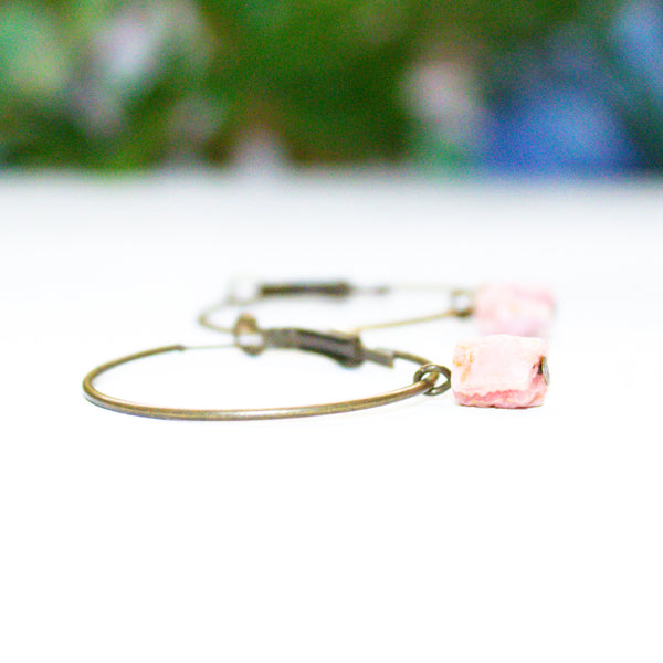 Tiny Raw Rhodochrosite Hoop Earrings - Coastal Collection