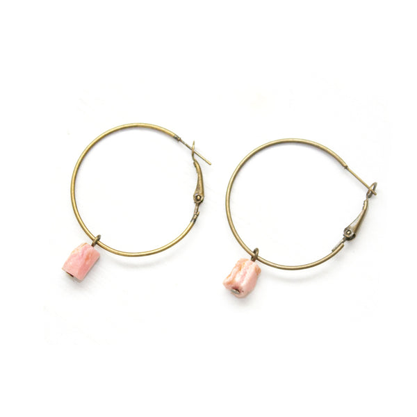 Tiny Raw Rhodochrosite Hoop Earrings - Coastal Collection