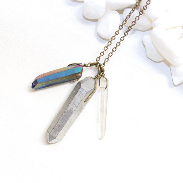 Triple Crystal Necklace - Raw Crystal Jewelry