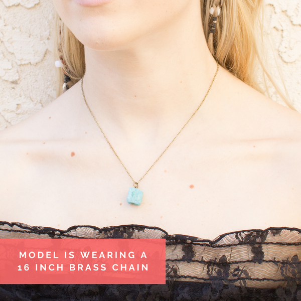 Mini Aqua Druzy Cube Necklace