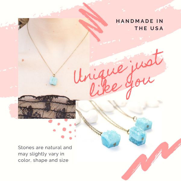 Mini Aqua Druzy Cube Necklace