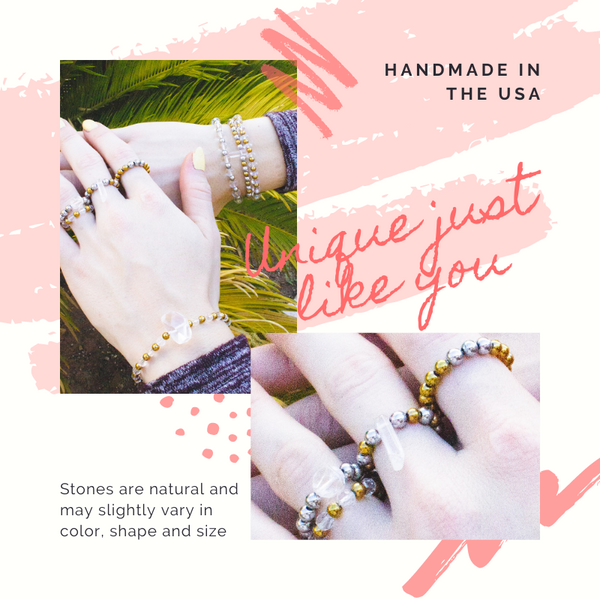 Crystal Quartz and Gold Hematite Ring
